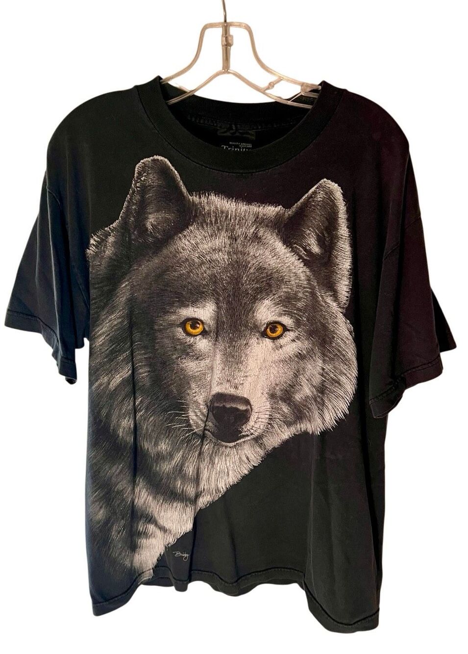 Vintage 90’s Y2K Trinity TShirt W Gray Wolf Bobby G’s Graphic TShirt Sz Large